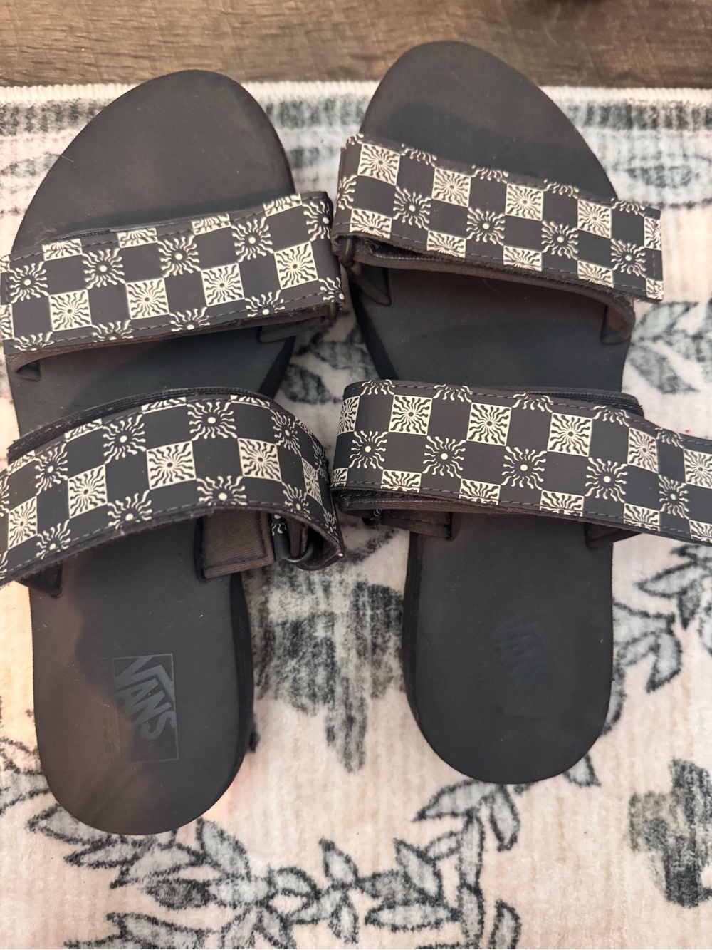 Vans Black and White Checkerboard Double-Strap Slides